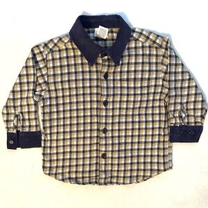 Vintage Carters Boys Checkered Plaid Flannel Button Up Shirt 3T Corduroy collar